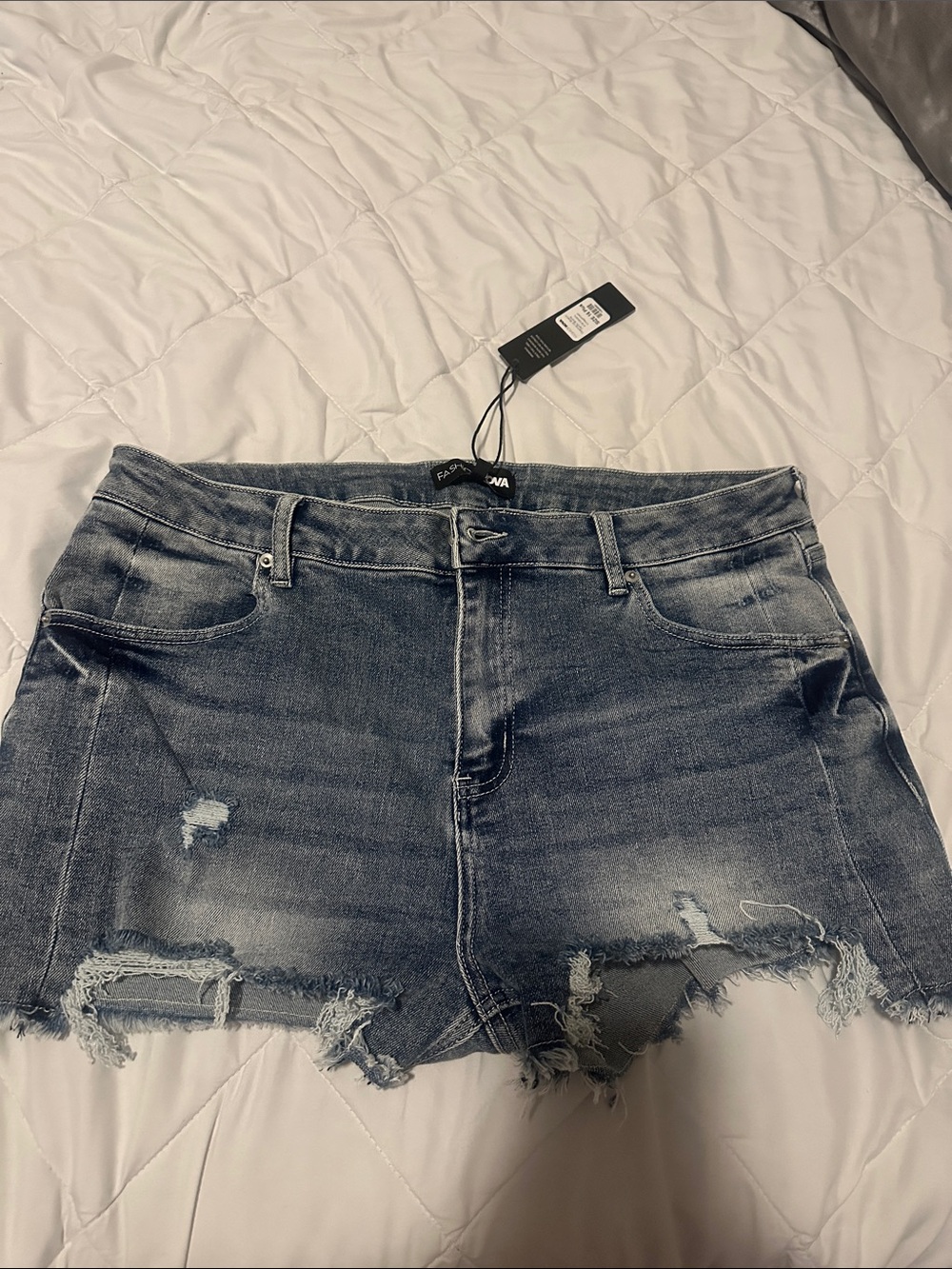 Fashion Nova Distressed Blue Denim Jean Shorts